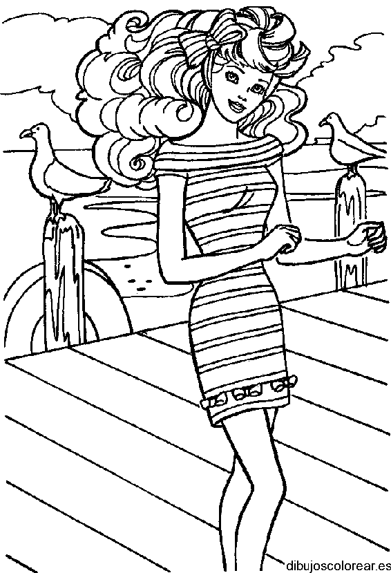 Dibujo de Barbie y unos pájaros