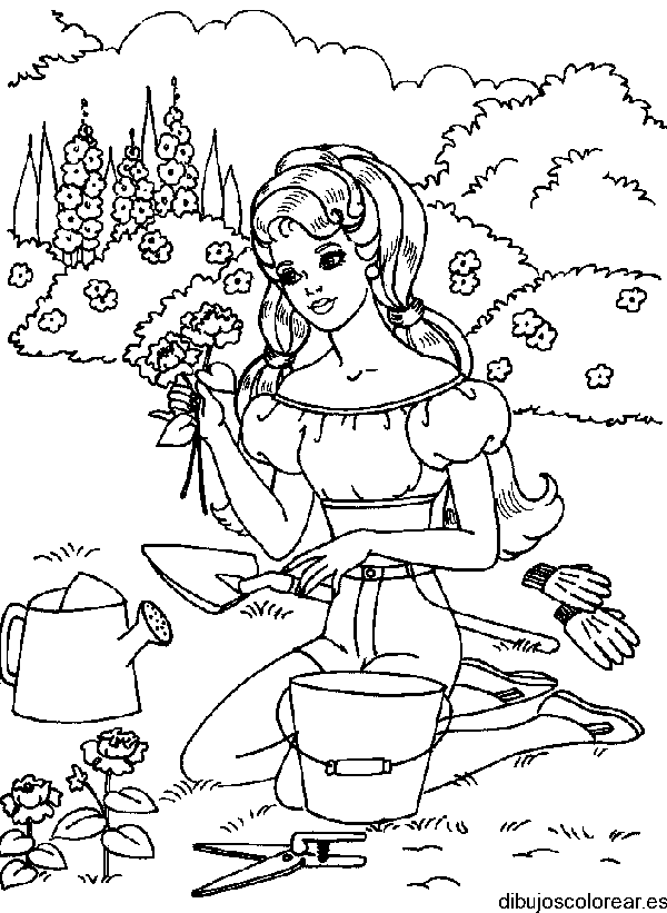 Dibujo de Barbie en el jardín