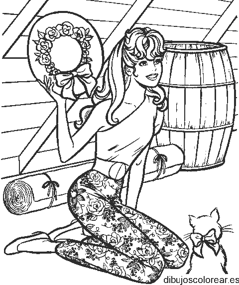Dibujo de Barbie con sombrero de flores