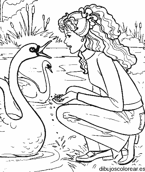 Dibujo de Barbie y un cisne