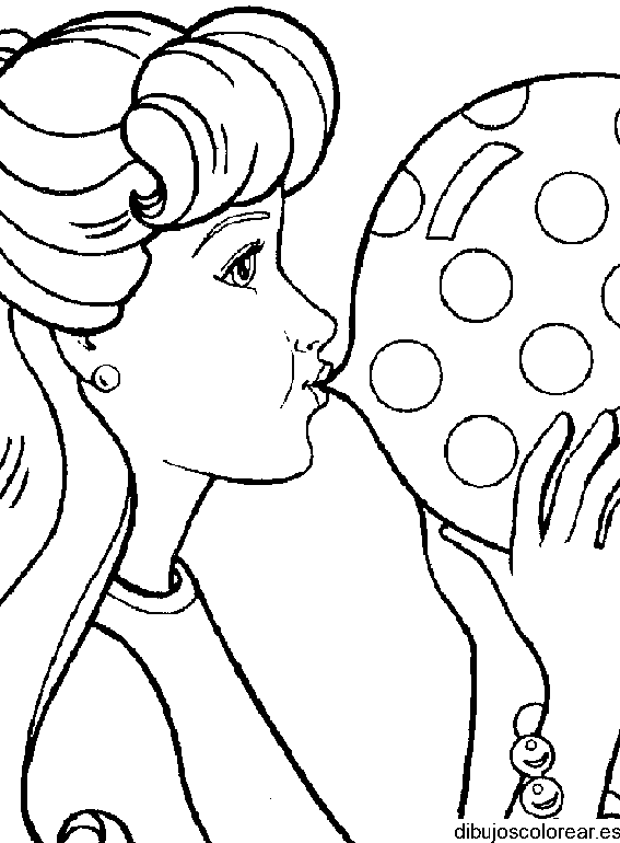 Dibujo de Barbie inflando un globo