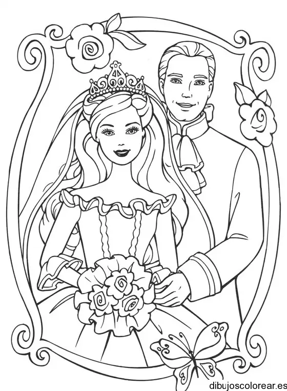 Dibujo de Barbie y Ken de boda
