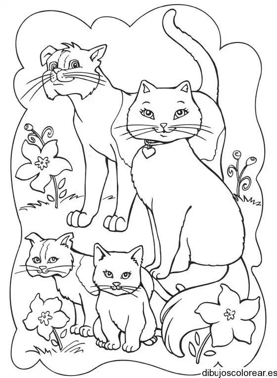 Dibujo de una familia de gatos