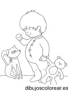 Dibujo de un niño y un gato