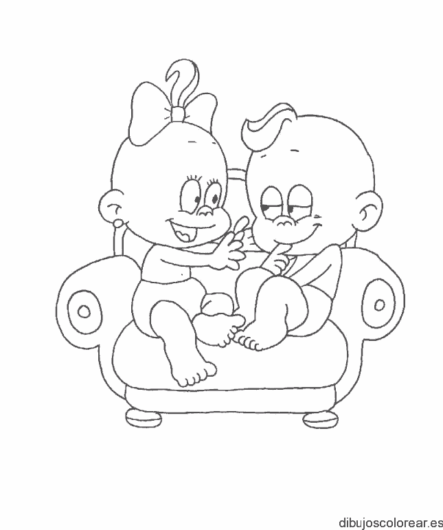 Dibujo de dos niños en un sofá