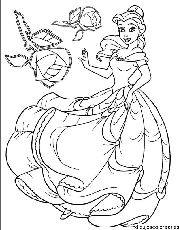 Dibujo de Bella con flores