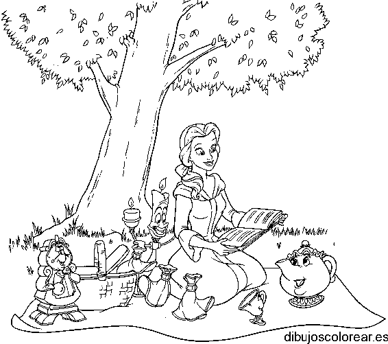 Dibujo de Bella bajo un árbol