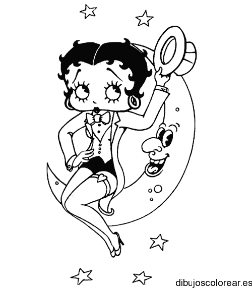 Dibujo de Betty Boop sentada en la luna
