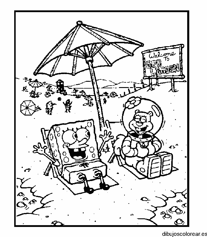 Dibujo de Bob la esponja en la playa