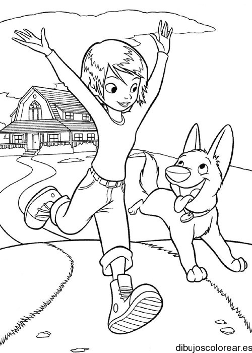 Dibujo de Bolt y una niña