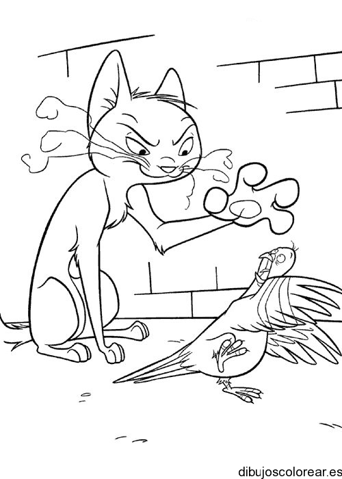 Dibujo de un gato y una paloma