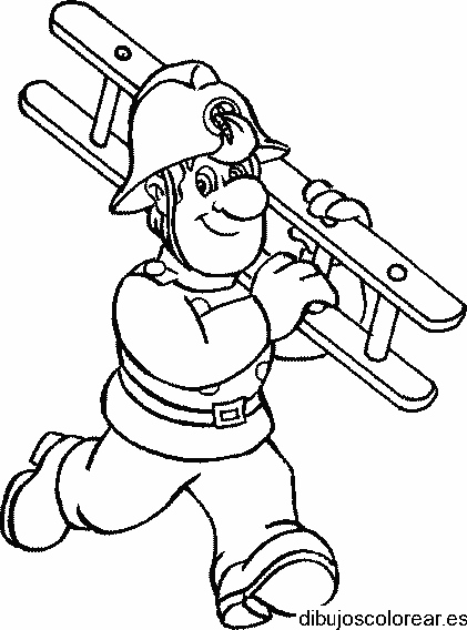 Dibujo de un bombero con una escalera
