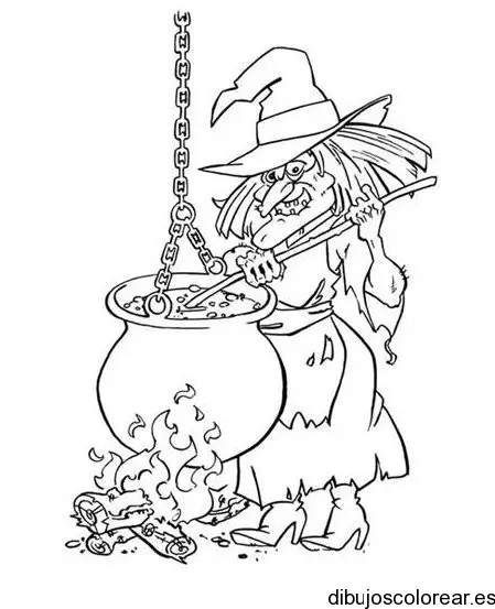 Dibujo de una bruja haciendo una pócima