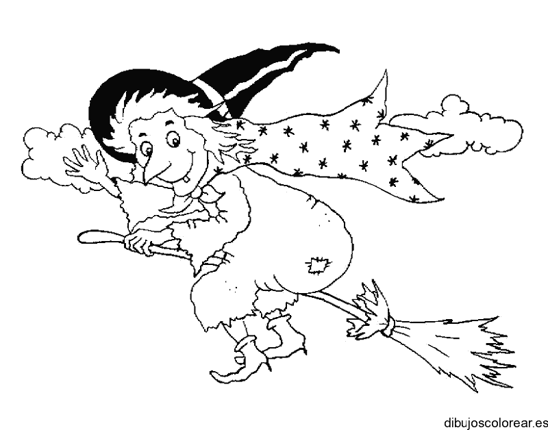 Dibujo de una bruja en su escoba