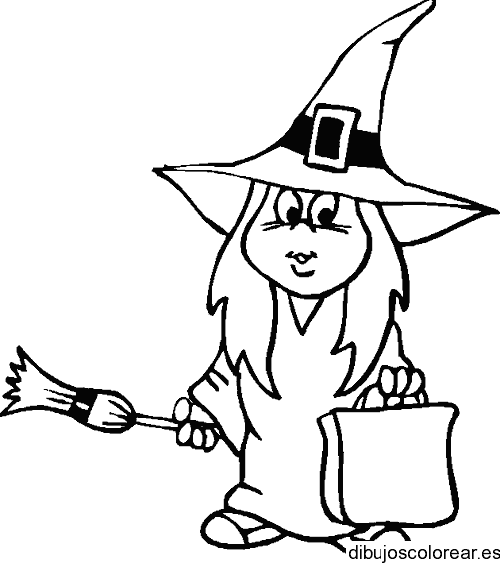 Dibujo de una bruja con una maleta