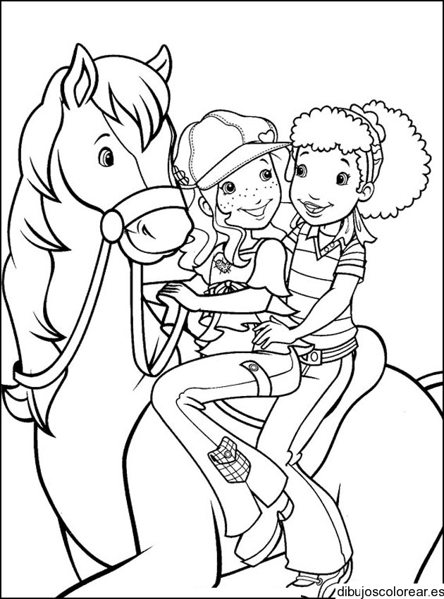 Dibujo de niños montando a caballo