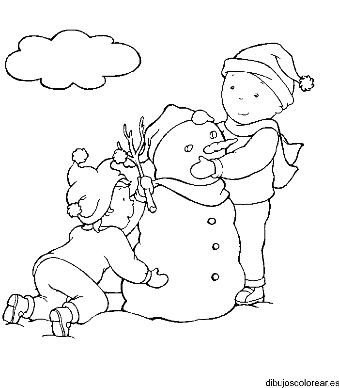 Dibujo de niños haciendo hombre de nieve