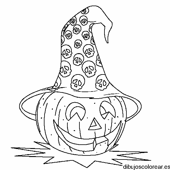 Dibujo de una calabaza con sombrero de calaveras 
