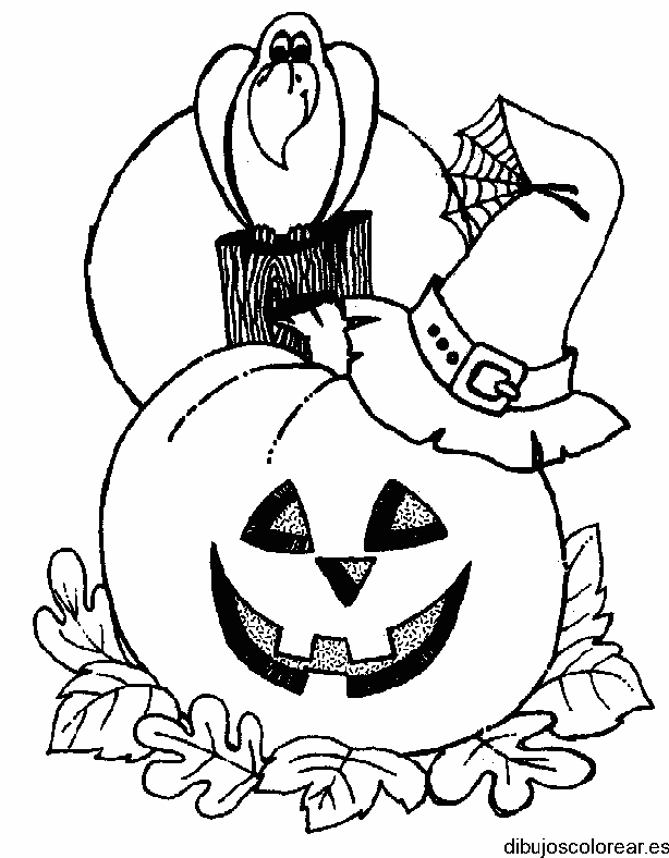 Dibujo de un cuervo y una calabaza 