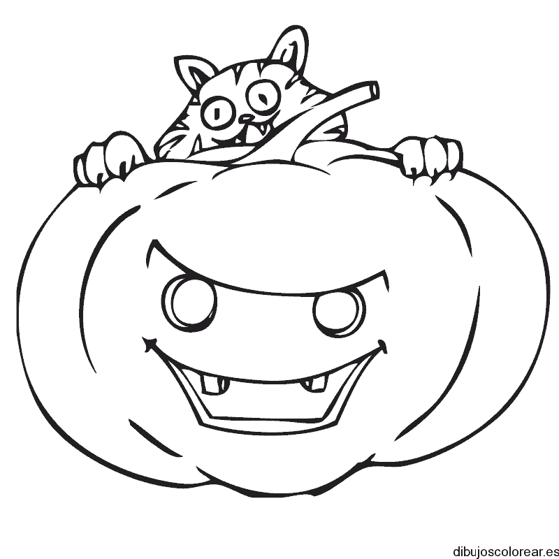 Dibujo de una calabaza y un gato