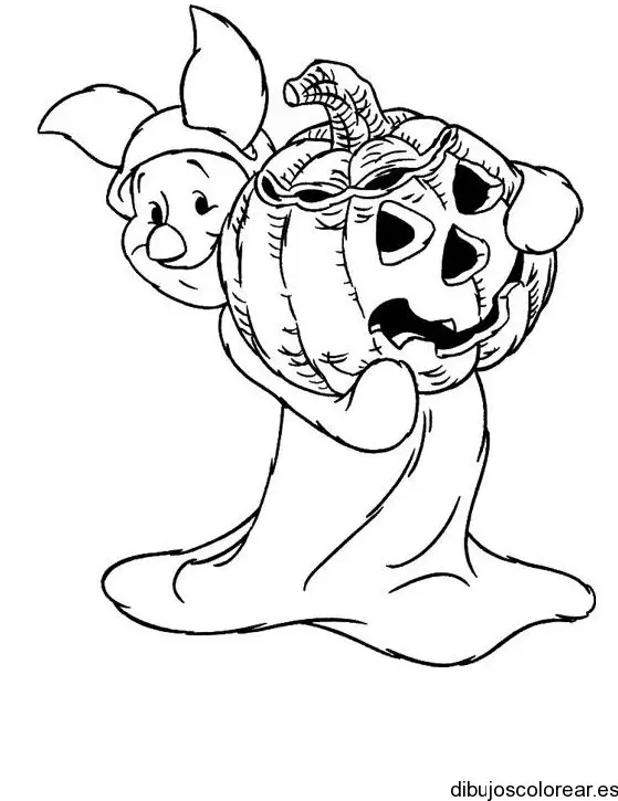 Dibujo de piglet  con una calabaza 