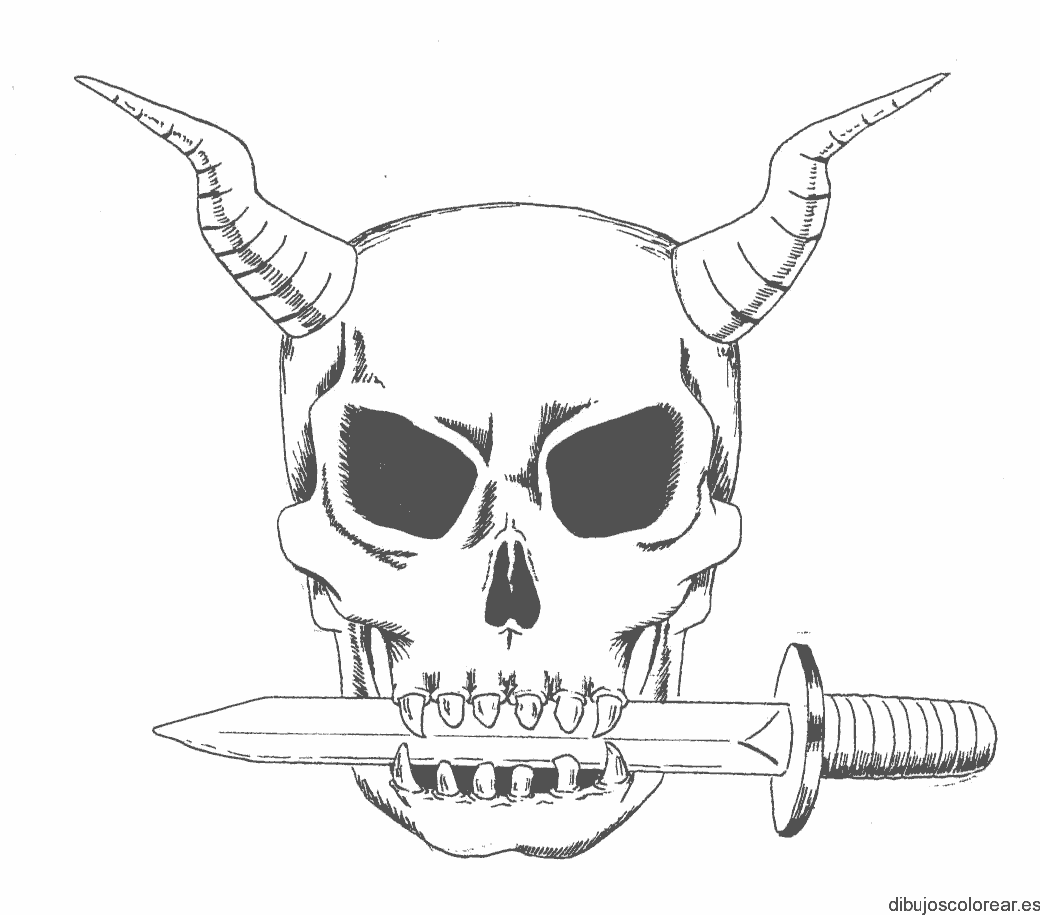 Dibujo de una calavera con cuernos