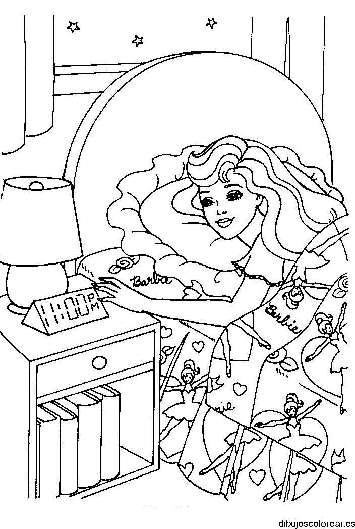 Dibujo de Barbie a la hora de dormir