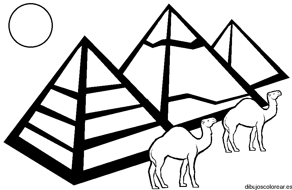 Dibujo de pirámides y camellos