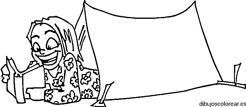 Dibujo de una niña en una carpa