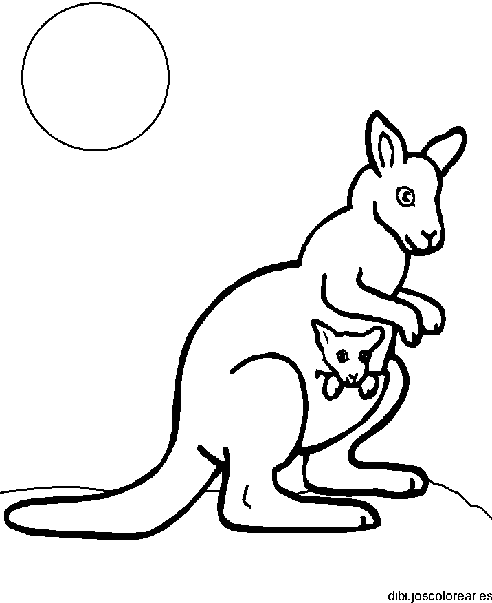 Dibujo de un canguro bajo la luna