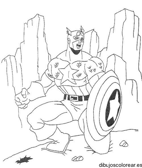 Dibujo de Capitán América de rodillas