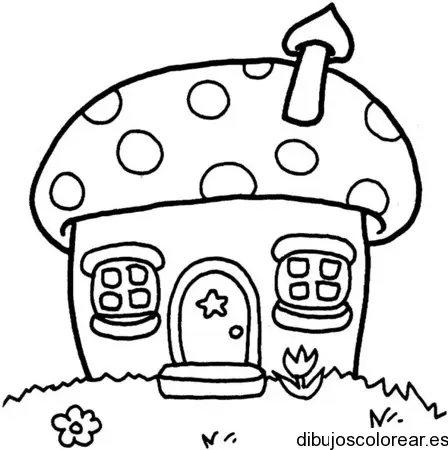 Dibujo de una casa en un hongo
