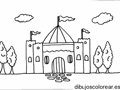 Dibujo de un castillo con árboles