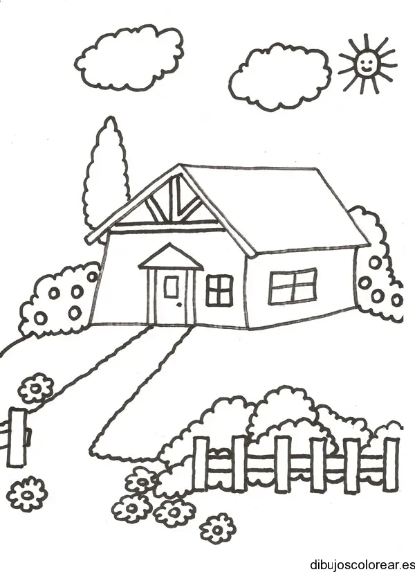 Dibujo de una casa con jardín