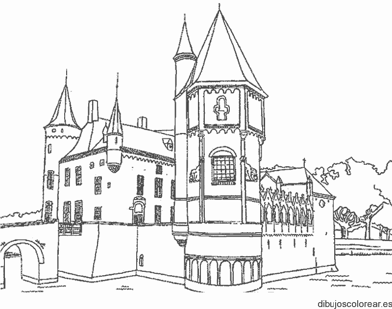 Dibujo de un castillo y un foso