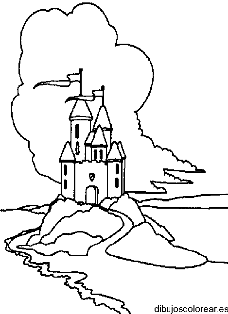 Dibujo de un castillo en una isla