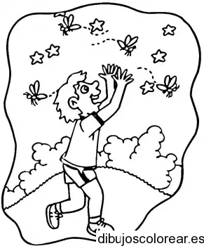 Dibujo de un niño cazando mariposas