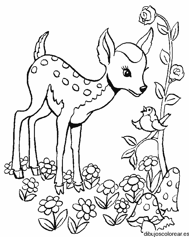 Dibujo de un cervatillo con flores