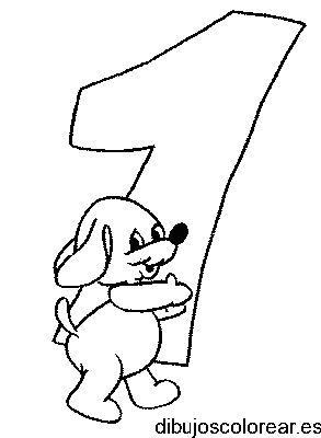 Dibujo del número 1 con un perro