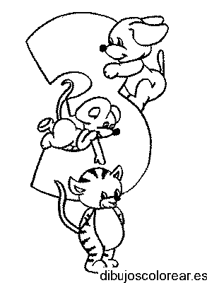 Dibujo del número 3 con un gato