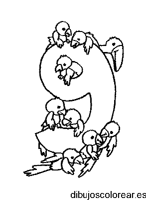 Dibujo del número 9 con pájaros