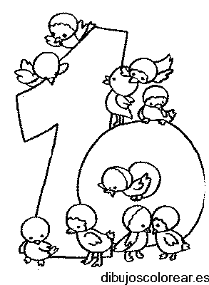 Dibujo del número 10 con pollos