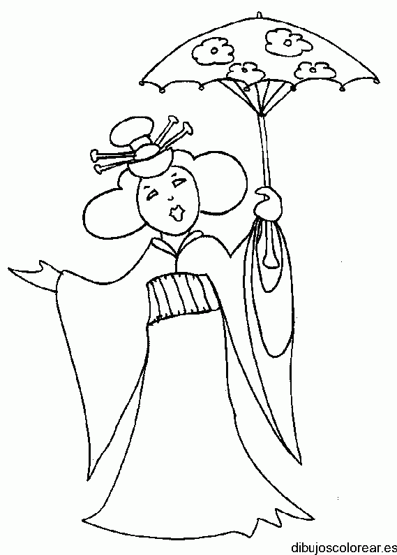 Dibujo de una niña disfrazada de geisha 