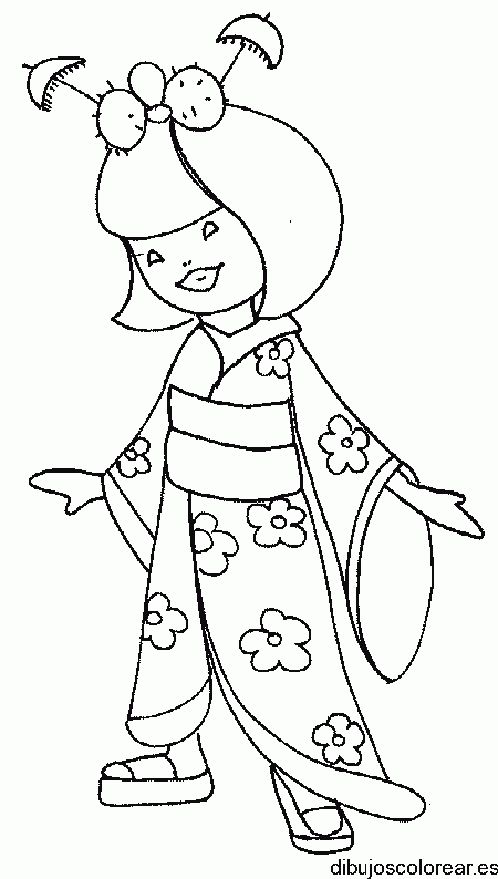 Dibujo de una niña con un kimono 
