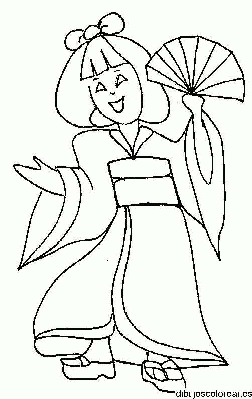 Dibujo de una geisha bailando 