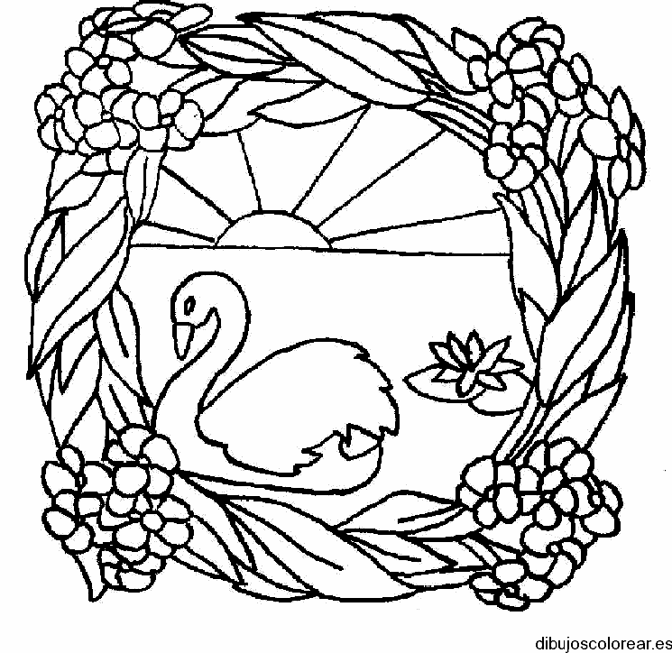 Dibujo de un cisne entre flores
