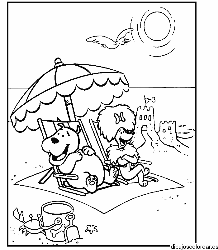 Dibujo de perro en la playa