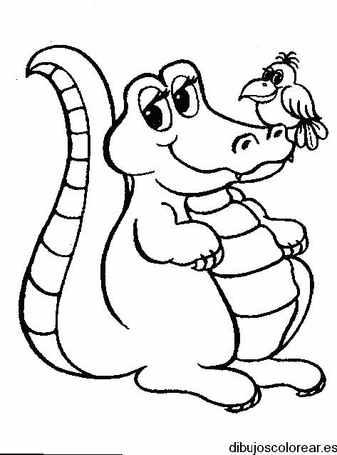 Dibujo de un cocodrilo y un pájaro