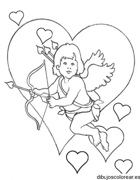 Dibujo de Cupido dentro de un corazón