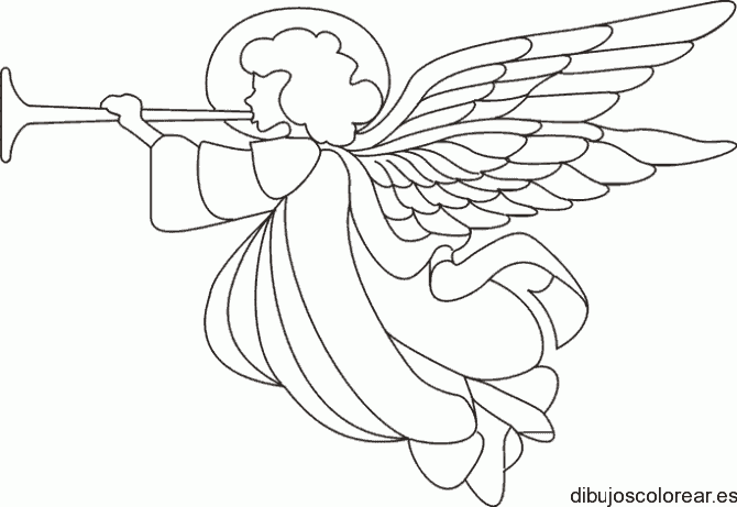 Dibujo de un ángel volando con trompeta